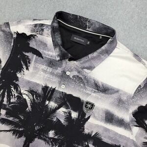 BUGATCHI Polo Golf Shirt Men's XXL Black White Palm Tree Print Mercerized Cotton